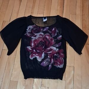 Wrapper Sheer Floral Blouse, X-small